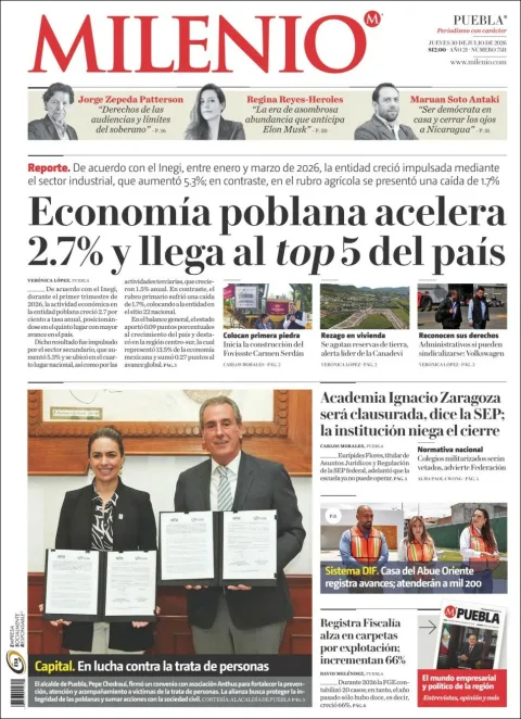 Portada de Milenio Puebla del 2026-07-30