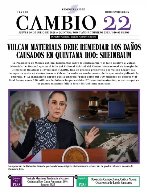 Portada de Diario Cambio 22 (contraportada) del 2026-07-30