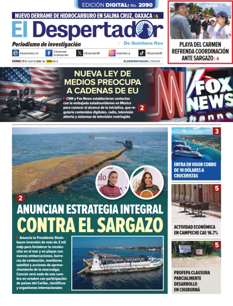 Portada de El Despertador de Quintana Roo del 2026-07-31