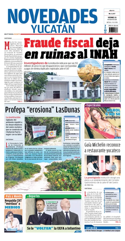 Portada de Novedades Yucatan del 2026-07-31