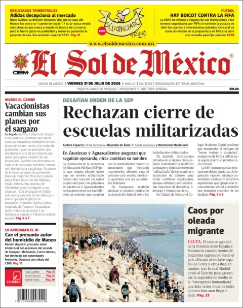 Portada de El Sol de Mexico del 2026-07-31