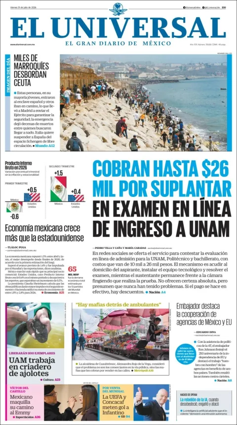 Portada de El Universal del 2026-07-31