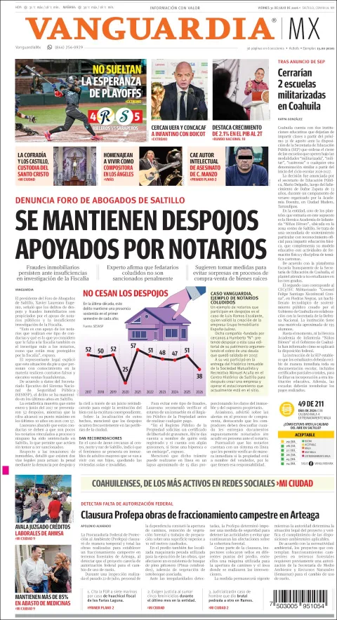 Portada de Vanguardia del 2026-07-31