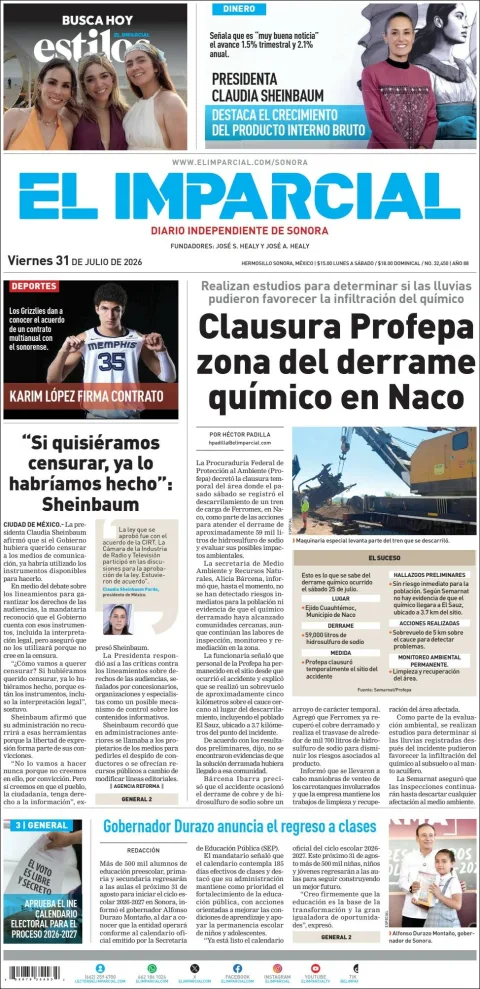 Portada de El Imparcial del 2026-07-31