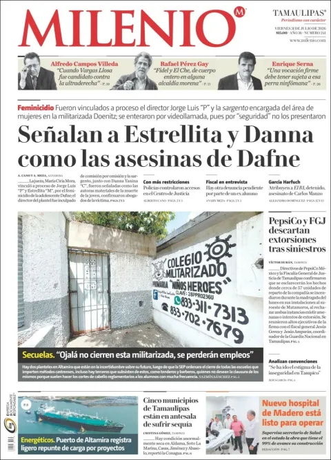 Portada de Milenio Tamaulipas del 2026-07-31