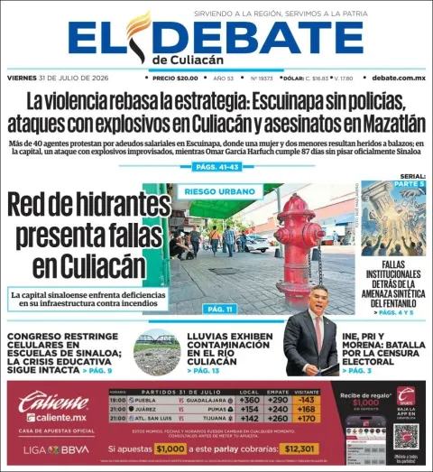 Portada de El Debate de Culiacan del 2026-07-31
