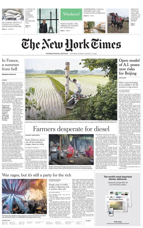 Portada de The New York Times (international) del 2026-08-01