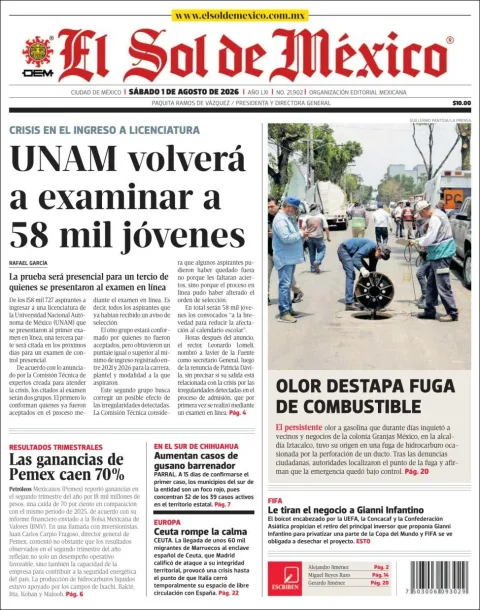 Portada de El Sol de Mexico del 2026-08-01
