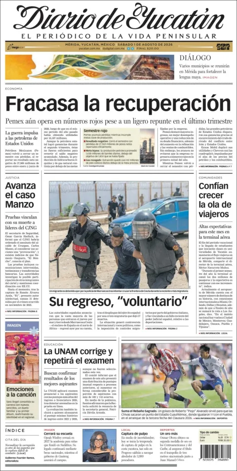 Portada de Diario de Yucatán del 2026-08-01
