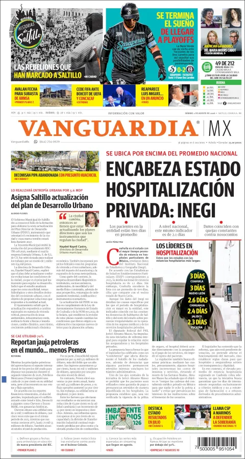 Portada de Vanguardia del 2026-08-01