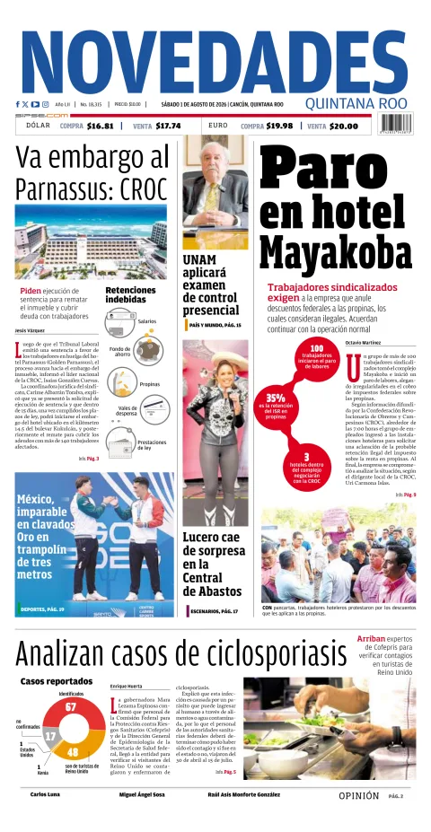 Portada de Novedades Quintana Roo del 2026-08-01