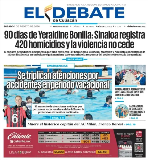 Portada de El Debate de Culiacan del 2026-08-01
