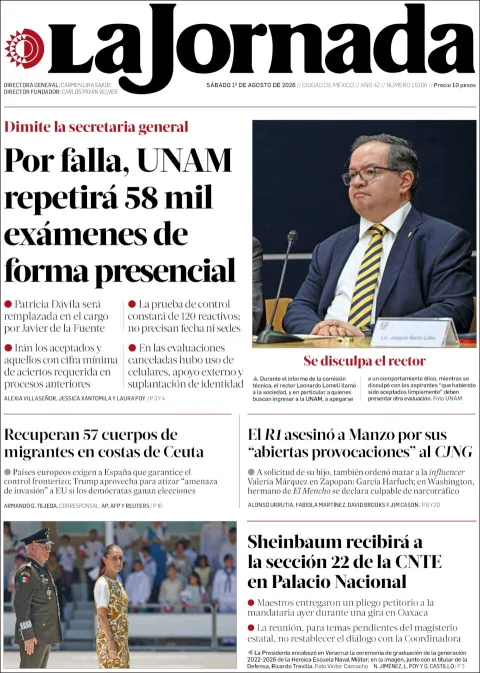 Portada de La Jornada del 2026-08-01