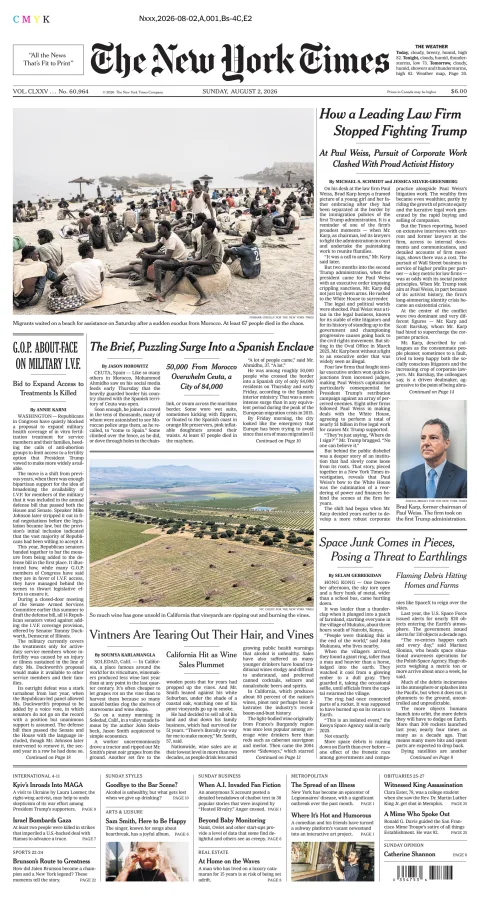 Portada de The New York Times (new York) del 2026-08-02