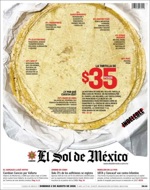 Portada de El Sol de Mexico del 2026-08-02