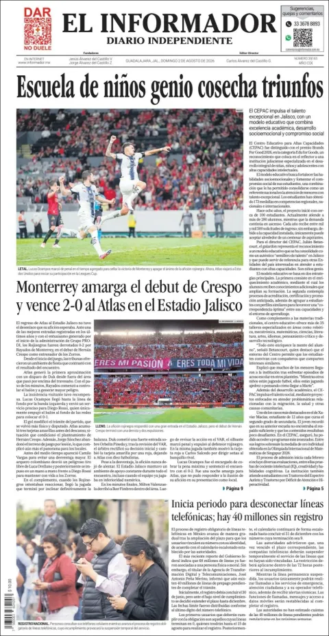Portada de El Informador del 2026-08-02