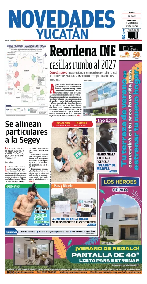 Portada de Novedades Yucatan del 2026-08-02