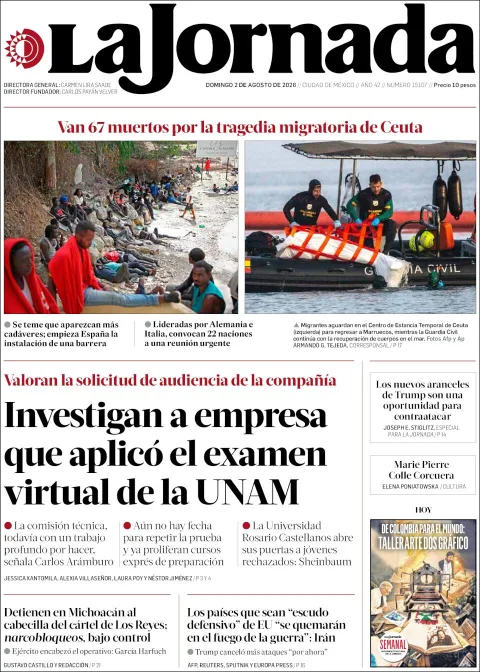 Portada de La Jornada del 2026-08-02
