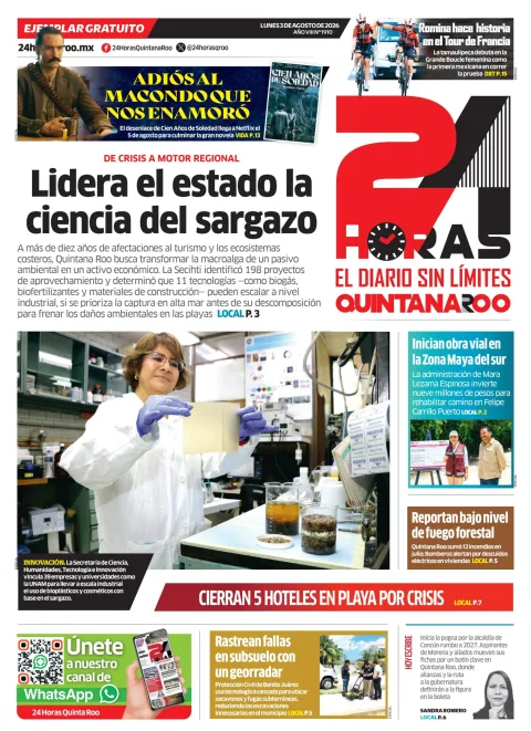 Portada de 24 Horas Quintana Roo del 2026-08-03