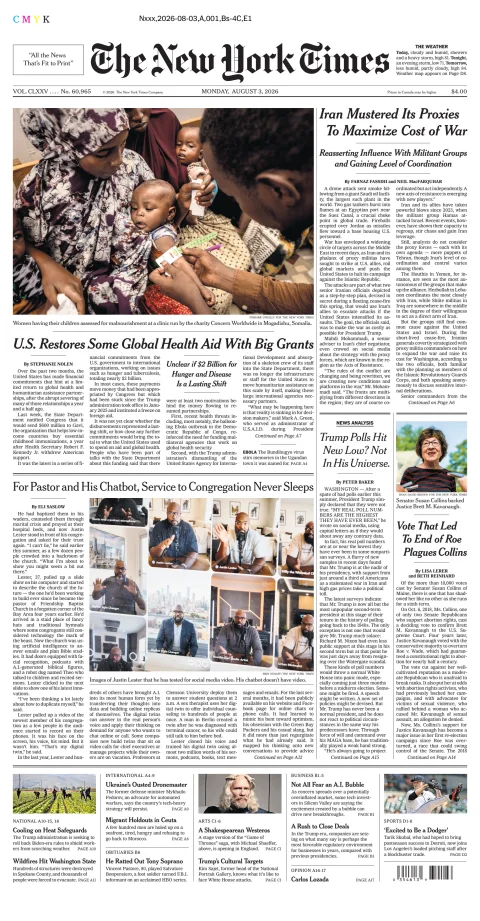 Portada de The New York Times (new York) del 2026-08-03