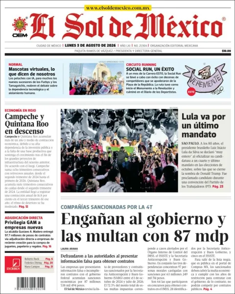 Portada de El Sol de Mexico del 2026-08-03