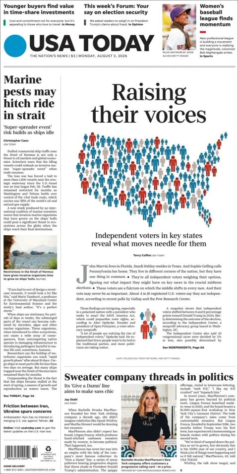 Portada de Usa Today del 2026-08-03