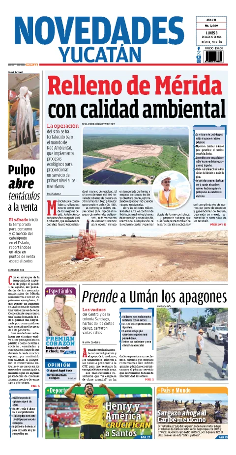 Portada de Novedades Yucatan del 2026-08-03