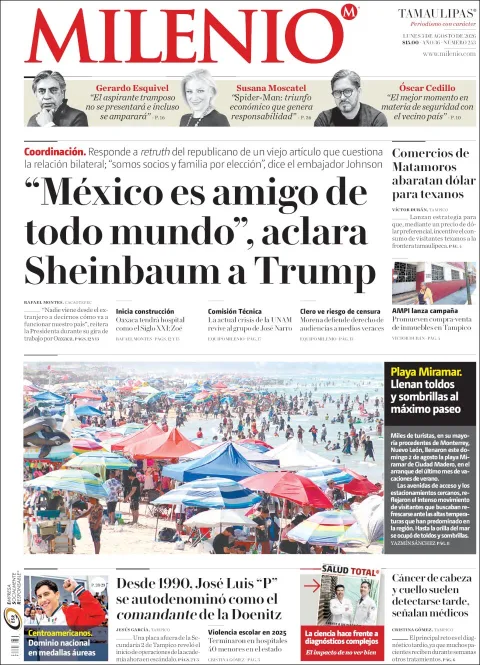 Portada de Milenio Tamaulipas del 2026-08-03