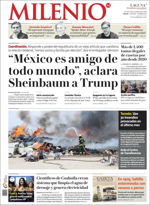 Portada de Milenio Laguna del 2026-08-03