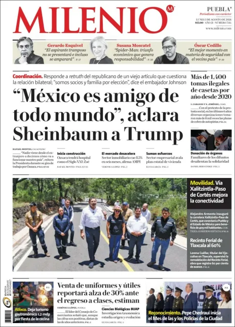 Portada de Milenio Puebla del 2026-08-03