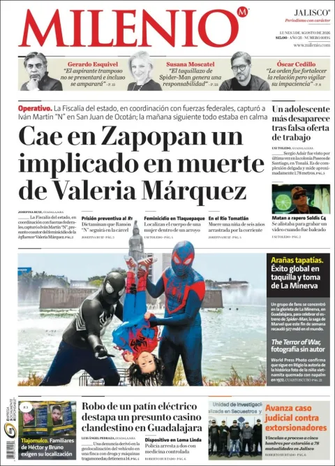 Portada de Milenio Jalisco del 2026-08-03