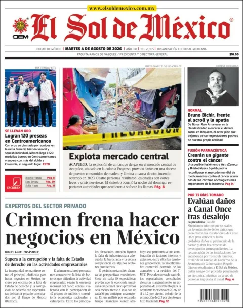 Portada de El Sol de Mexico del 2026-08-04