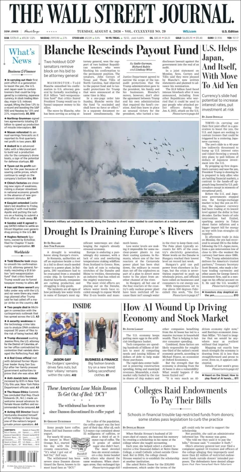 Portada de The Wall Street Journal del 2026-08-04