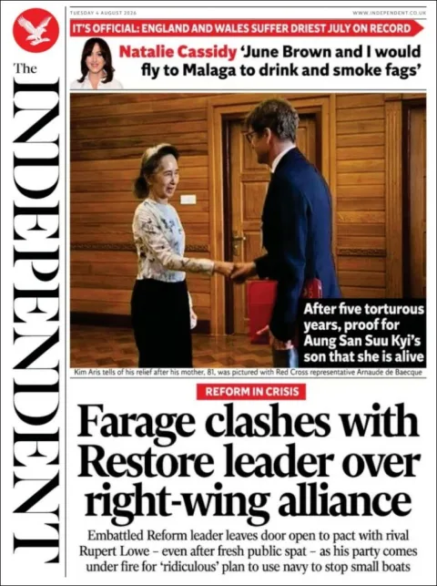 Portada de The Independent del 2026-08-04