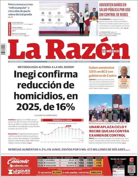 Portada de La Razon del 2026-08-04