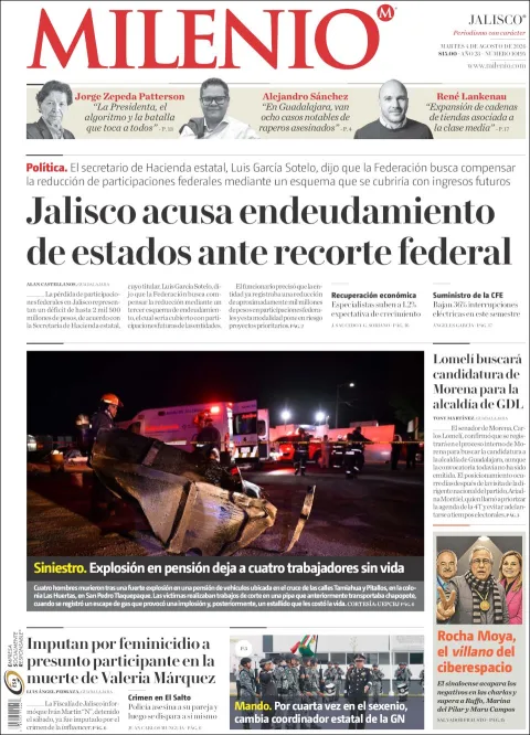 Portada de Milenio Jalisco del 2026-08-04