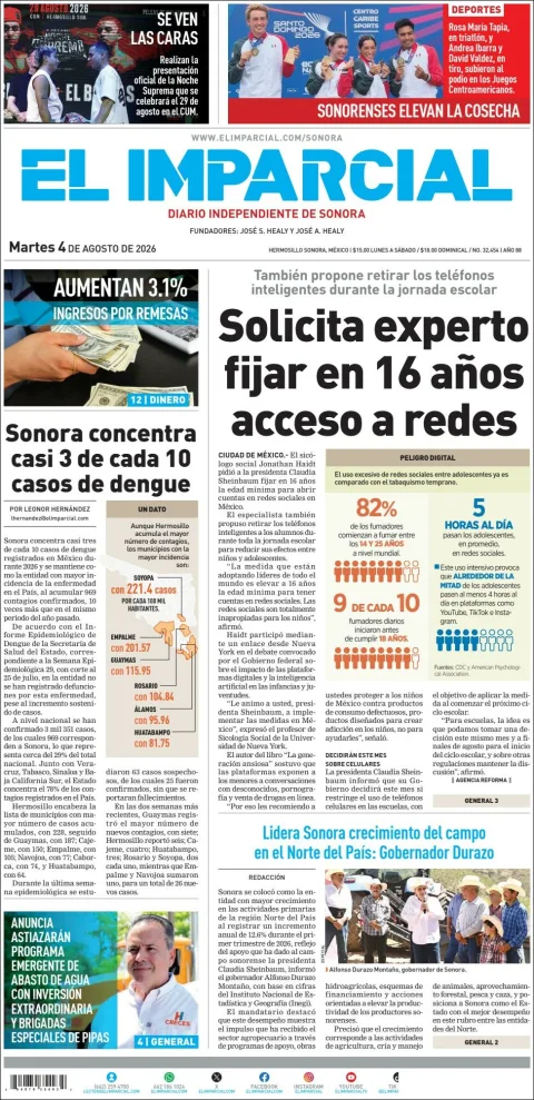 Portada de El Imparcial del 2026-08-04
