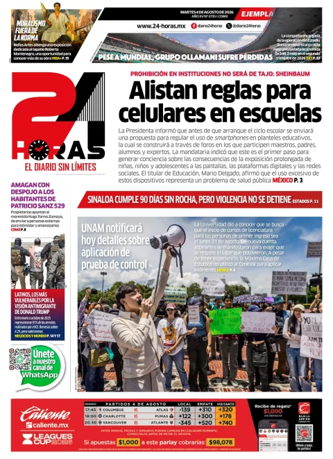 Portada de 24 Horas del 2026-08-04