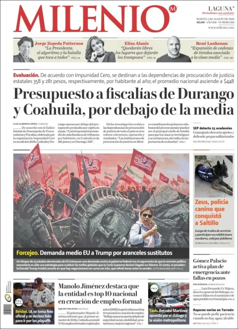 Portada de Milenio Laguna del 2026-08-04