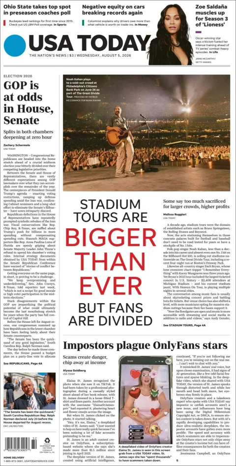 Portada de Usa Today del 2026-08-05