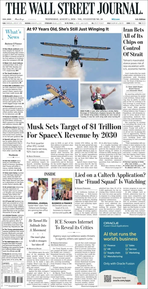 Portada de The Wall Street Journal del 2026-08-05