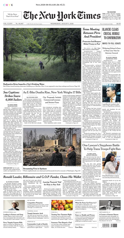 Portada de The New York Times (new York) del 2026-08-05
