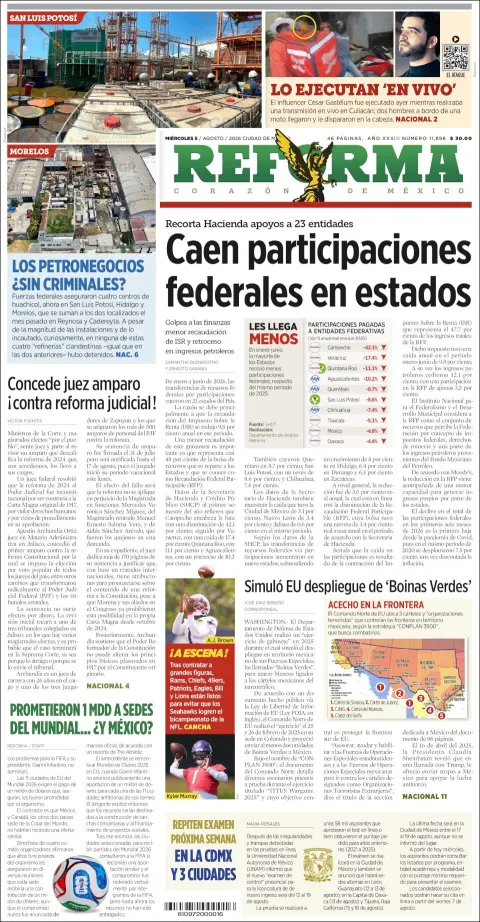 Portada de Reforma del 2026-08-05