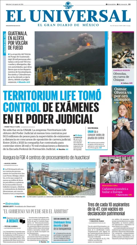 Portada de El Universal del 2026-08-05
