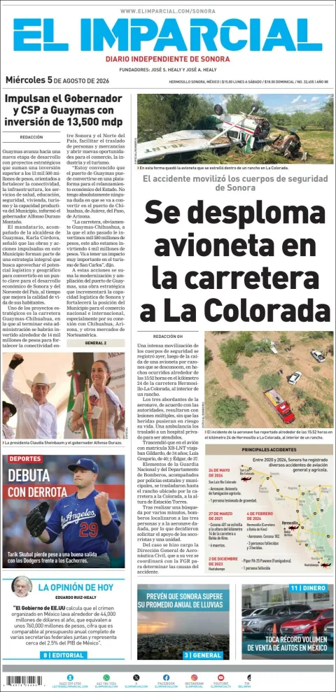 Portada de El Imparcial del 2026-08-05