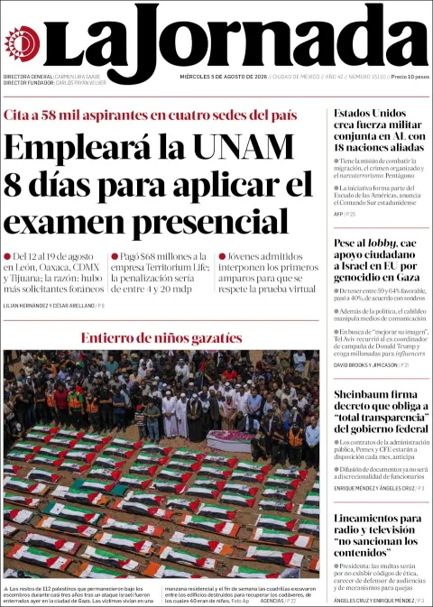 Portada de La Jornada del 2026-08-05