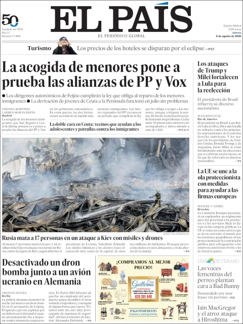 Portada de El Pais del 2026-08-06