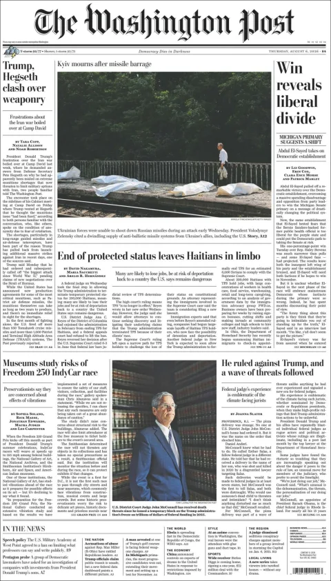 Portada de The Washington Post del 2026-08-06