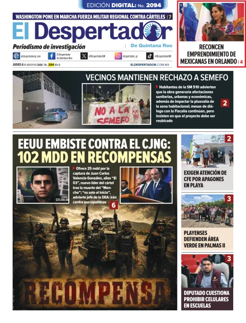 Portada de El Despertador de Quintana Roo del 2026-08-06