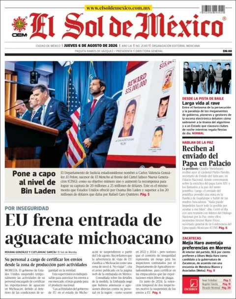 Portada de El Sol de Mexico del 2026-08-06